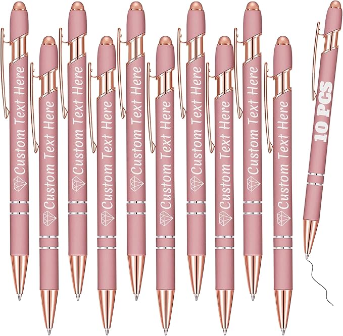 Personalized Pens Bulk 10 with Name Custom Engraving Ballpoint Pens with Stylus Tip Customized Smooth Writing Pens Personalized Gifts for Anniversary Birthday or Graduation(Gold Rose,Black Ink)