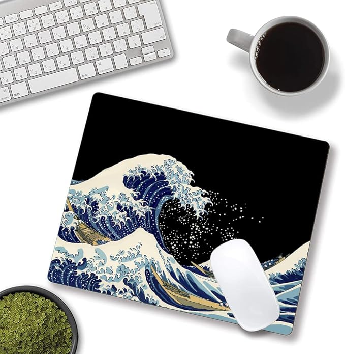 Mouse Pad, Japanese Sea Wave Design Mouse Pad, Washable Square Cloth Mousepad for Gaming Office Laptop, Non-Slip Rubber Computer Mouse Pads for Wireless Mouse, Cool Mouse Pads for Desk