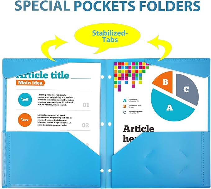 TEWRLANDE 16 Packs Heavy Duty 3 Pocket Folders with Holes, Plastic Folders with Clear Front Pocket for 3 Ring Binder, for Letter Size Paper, Assorted Colors/Card Slot