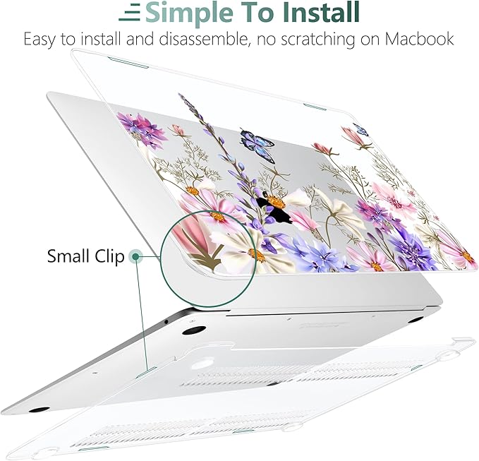 DONGKE Compatible with MacBook Air 13 inch Case 2021 2020 2019 2018 Release A2337 M1 A2179 A1932 with Retina Display & Touch ID, Plastic Hard Shell & Keyboard Cover - Butterfly Florals
