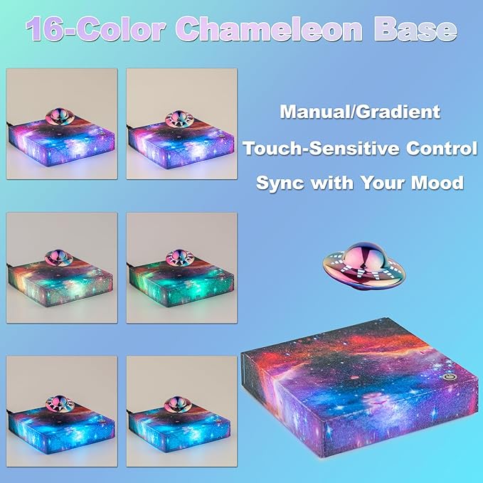 Levitating UFO Lamp - 360° Floating & Automatic rotation with RGB Color-Changing, Silent Magnetic Galaxy Night Light, Cool Tech Gadgets for Bedroom/Office Decor, Unique Gifts for Women/Kids/Teens