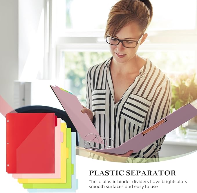 Ospelelf Pocket Binder Dividers with Tabs for 3 Ring Binder, 1/3 Cut Tabs, 5 Plastic File Folders with Pockets Letter Size 8.5 x 11, Multicolor