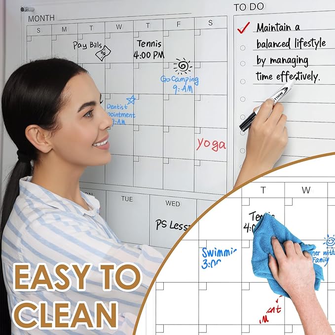 MAKELLO Acrylic Calendar for Wall, Clear White Board Calendar for Office, School, Home, Monthly Whiteboard with Weekly, 32x24 in