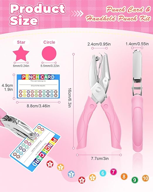 UCEC 200 Pieces Punch Cards with Star + Circle Hole Punchers, Incentive Loyalty Reward Punch Card for Classroom with Handheld Single Punches Kit to Behavior for Business School Kids Students Teachers