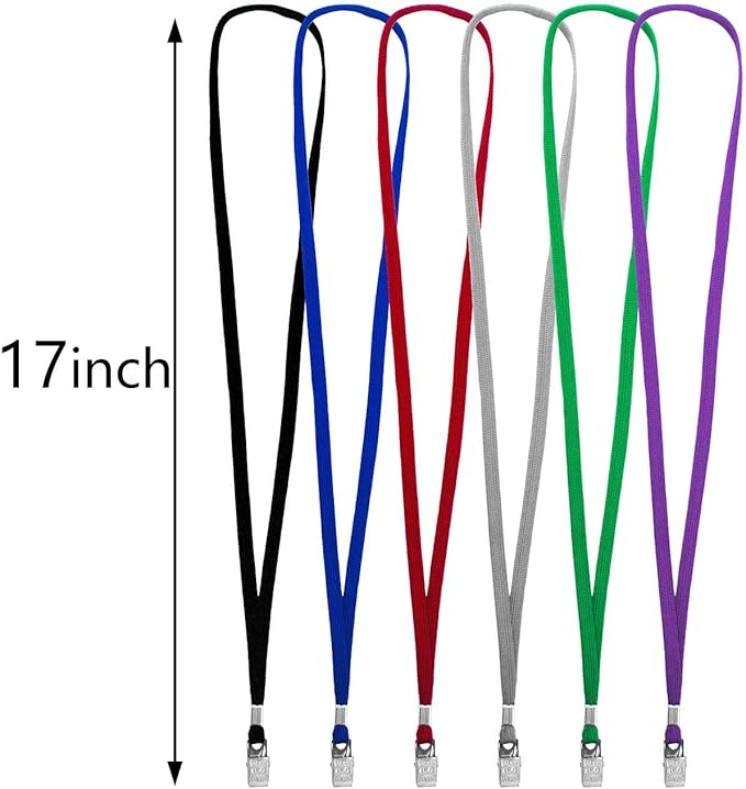 Beebel Lanyard 100 Pack Blue Badge Lanyards Flat Lanyards Round 32" with Badge Clip