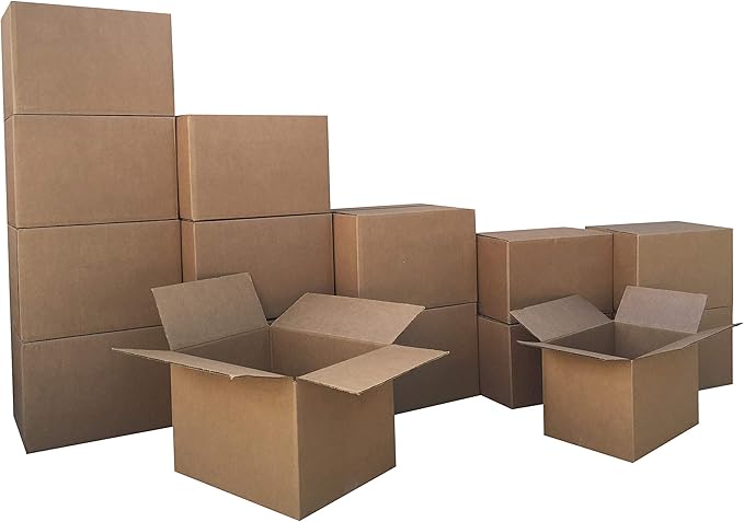 Amazon Basics Moving Boxes Kit, Small and Medium Cardboard Box Combo, 15 Pack, Assorted, Brown