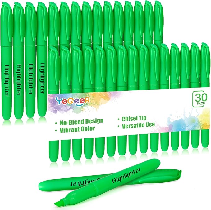 Highlighters Bulk - Quick-Dry No Bleed Markers for Office Classroom School Supplies Adults Kids Teachers Students (Green, 30)