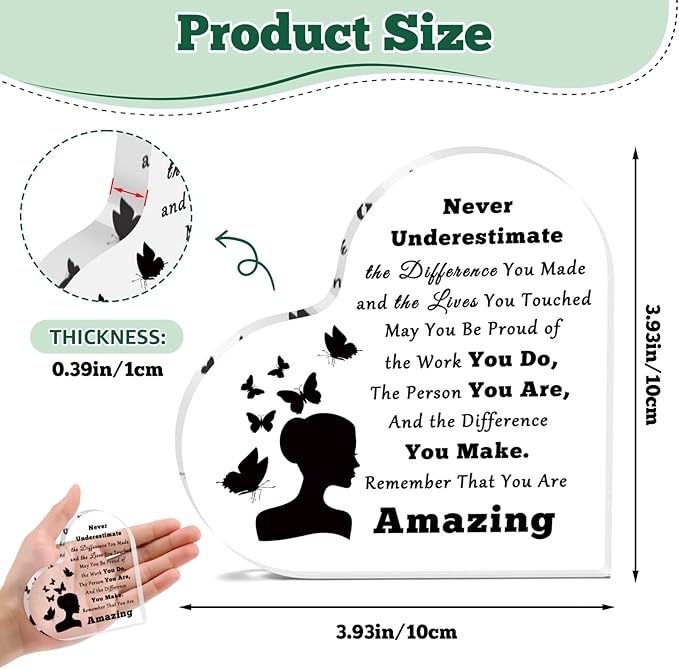 Inspirational Gifts for Women Friends Desk Decor for Office Coworker Appreciation Desk Sign Retirement Leaving Going Away Presents New Job Promotion Gifts for Women Office Acrylic Heart Keepsake