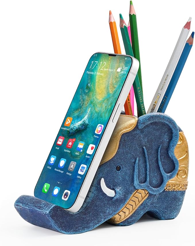 MOKANI Elephant Pencil Holder with Phone Stand, Elephant Gifts for Women Multifunctional Pen Holder Office Desk Organizer Desk Accessories Desk Decor Decorations Thanksgiving Christmas Gifts