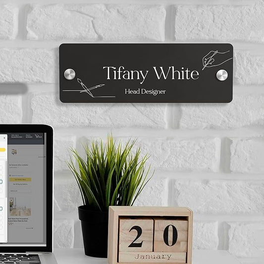 EGD Acrylic Door Name Plate Personalized I Custom Acrylic Sign I Cute Office Accessories Decor I Custom Office Door Signs (10 x 3.5 Inch) (4. Door/Wall Name)