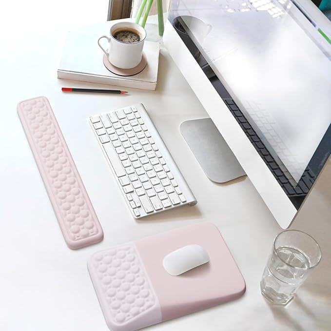 Ospelelf Ergonomic Mouse Pad and Keyboard Wrist Rest, Typing Wrist Pad with Support, Desk Mousepad Set for Office, Pink