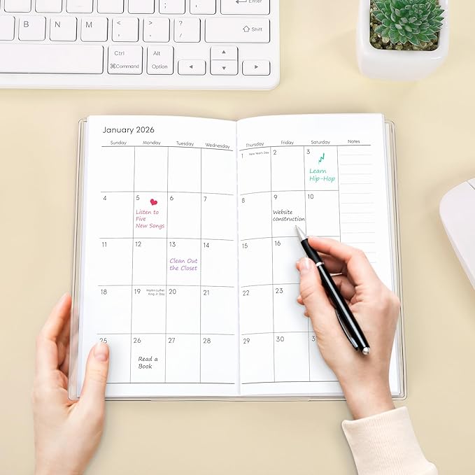 Pocket Calendar 2026-2027, Black 2026-2027 Monthly Planner - 3.7" x 6.7" - Runs from September 2025 Until December 2027, 2026 Pocket Planner with PVC Cover for Home, School, Office Supplies