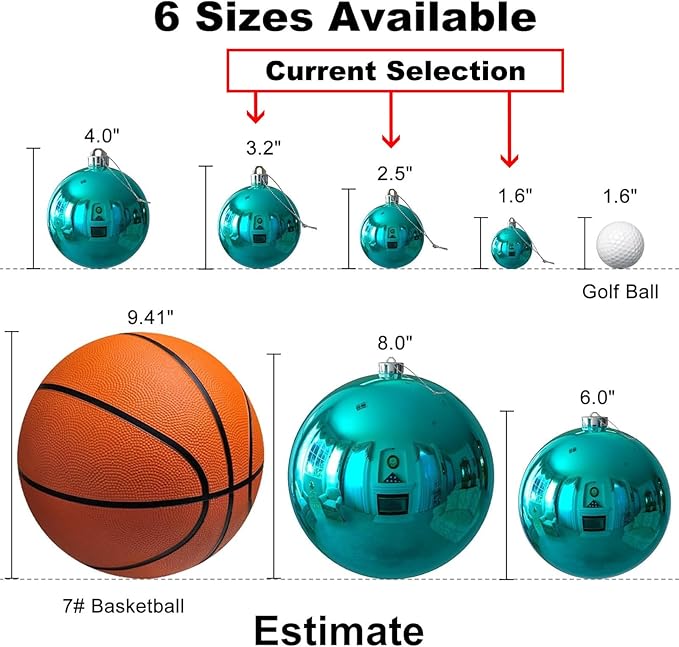 Teal Christmas Ornaments - Christmas Tree Decorations Shatterproof Hanging Balls for Birthday Wedding Holiday Decor Set of 36pcs, Multi-Sizes(1.6",2.5",3.2")