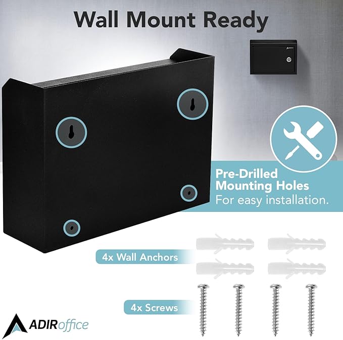 Adir Suggestion Box with Slot and Lock - Drop Box with Lock, Cash Dropbox - 9.8x7.5x3.4 Inches Wall Mount Donation Box - Metal Deposit Box in Black