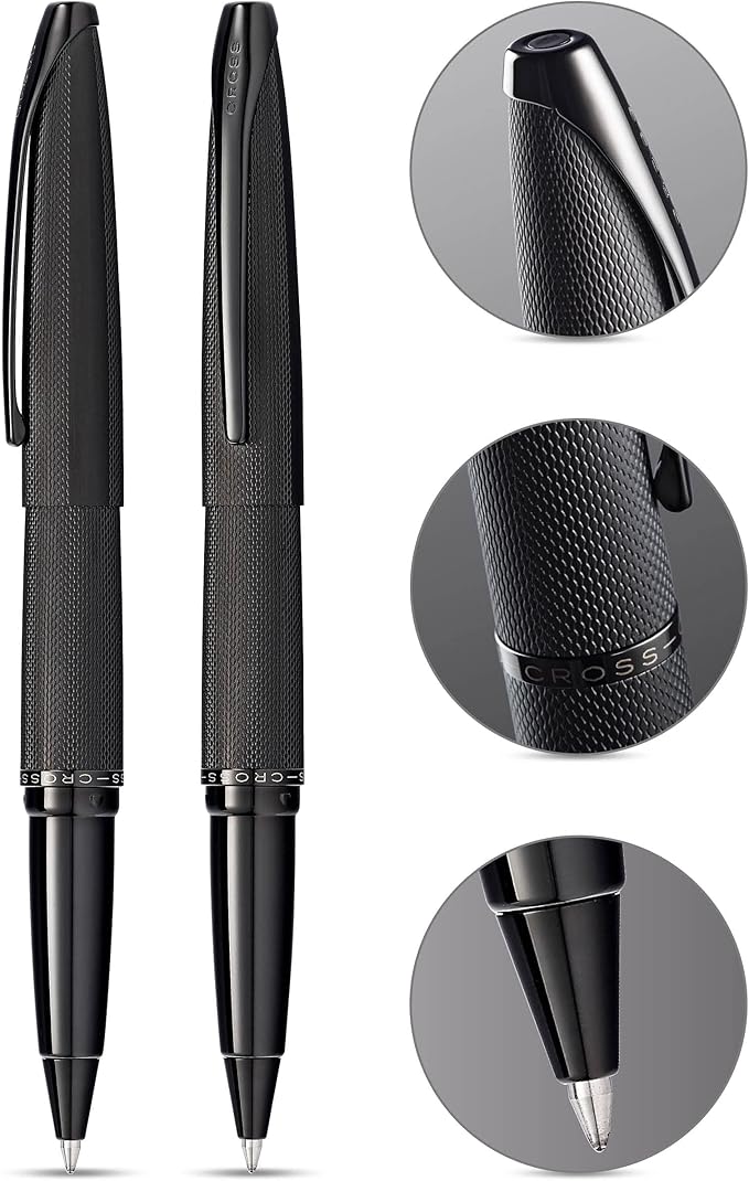 Cross ATX Refillable Rollerball Pen Presented in a Luxury Gift Box - Medium Point, Black Ink, Sandblasted Black