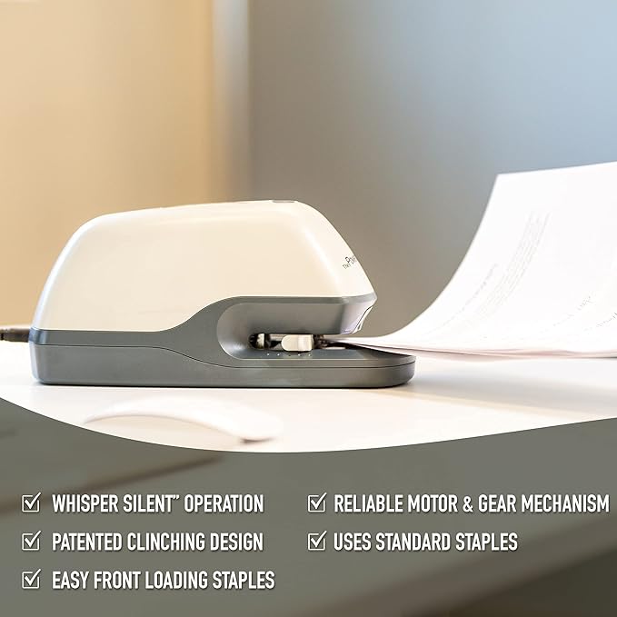 Powerhouse Ultra-Quiet 40 Sheet Premium Electric Stapler – Jam-Free Flat Clinch for Office, School, or Home – Adapter, Magnetic Remover, 1,250 Staples, Does not Require Special Staples