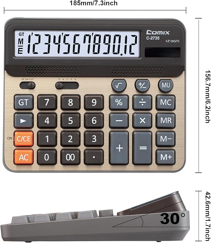 Comix Desktop Calculator, Large Computer Keys, 12 Digits Display, Champaign Gold Color Panel, C-2735