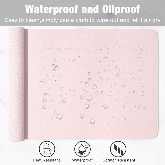 Hsurbtra Desk Pad, 48" x 17" PU Leather Desk Mat, XXXL Extended Mouse Pad, Waterproof Desktop Blotter Protector, Non-Slip Ultra Thin Large Laptop Keyboard Writing Mat for Office Home, Pink