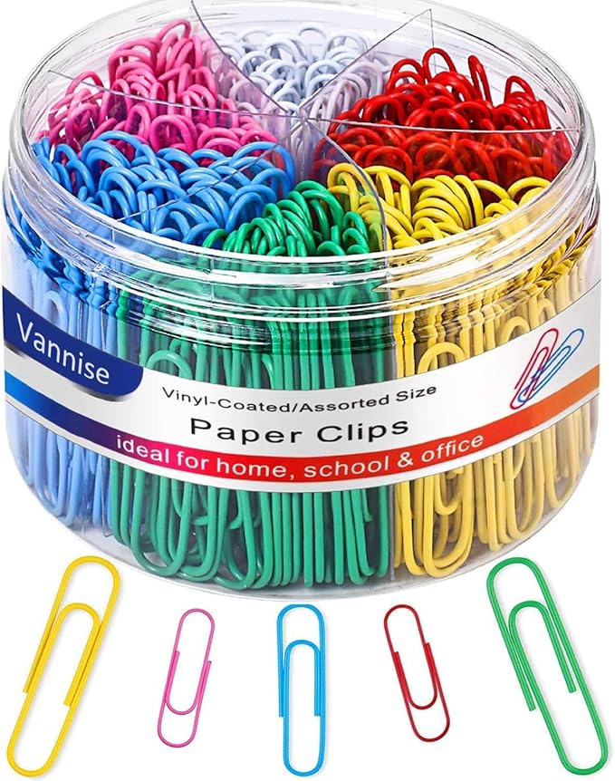 Colored PaperClips Assorted Sizes 400 Pieces, 2"（50mm） Large Paper Clips and 1.3" （33mm） Paper Clips Medium Size, Sturdy Coated PaperClips Smooth for Office School and Personal Use