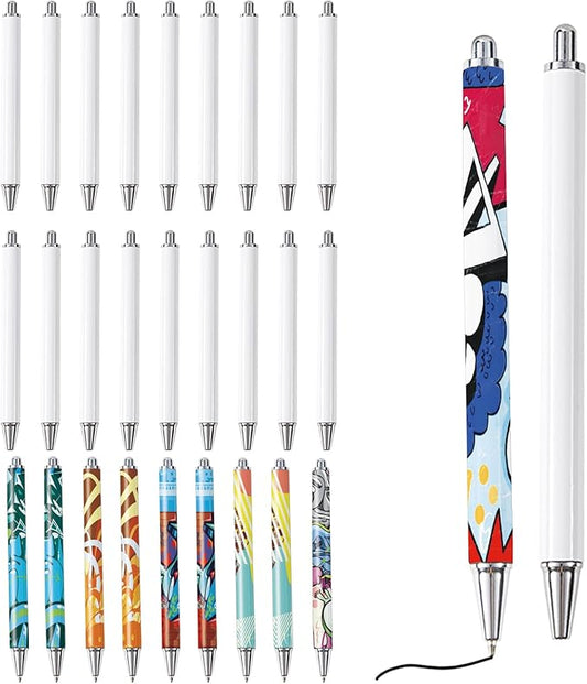 30 Pack Sublimation Pens Blank With Shrink Wrap, No Clip Heat Transfer Sublimation Ballpoint Pen, White Aluminum Personalized Customized Pen for DIY Office School Stationery Supplies