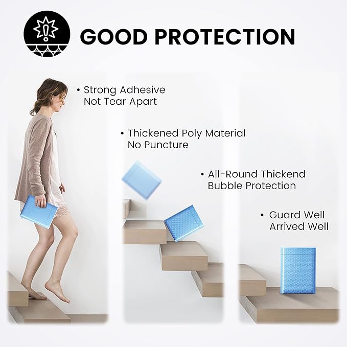 Fuxury 100Pcs Bubble Mailers 6x10" Light Blue Bubble Mailer Thick Shipping Padded Envelopes Usable Size 6x9" Padded Mailers Shipping Bags for Mailing,Packaging, Small Business, Boutique, Bulk #0