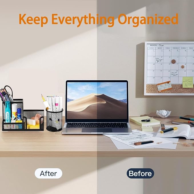 Moonlik Mesh Pen Holder Desk Organizer Set, Pencil Storage Holder with 3 Compartments, Office School Home Desktop Supplies, Desk Accessories for Paper Clip, Sticky Notes(2pack, Black)