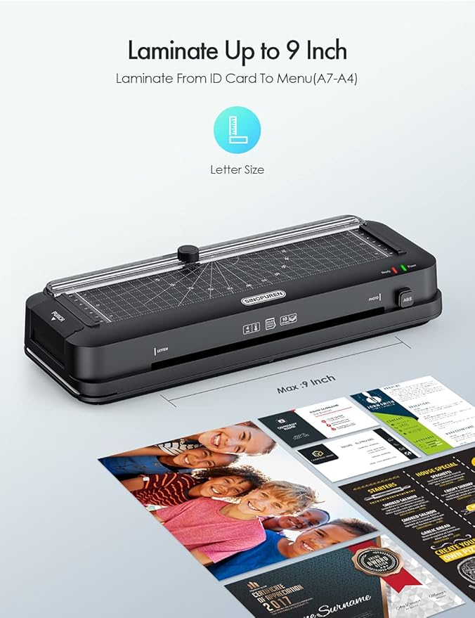 Thermal Laminator Machine, 9-Inch, 3-in-1 Laminator with Built-in Paper Trimmer, Hole Punch & Corner Rounder, 50 Laminating Pouches, Fast 3-Min Warm-Up, Jam-Free for Home, Office, School
