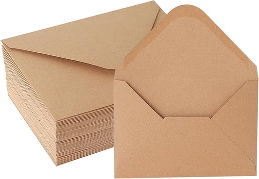 V-flap Kraft Envelopes, 50 Pack, 4 x 6 Inch, A4 Envelopes, Card Envelopes, Brown Envelopes, Kraft Paper Envelopes for Invitations, Postcard Envelopes, Water Base Adhesive, Gummed Flap