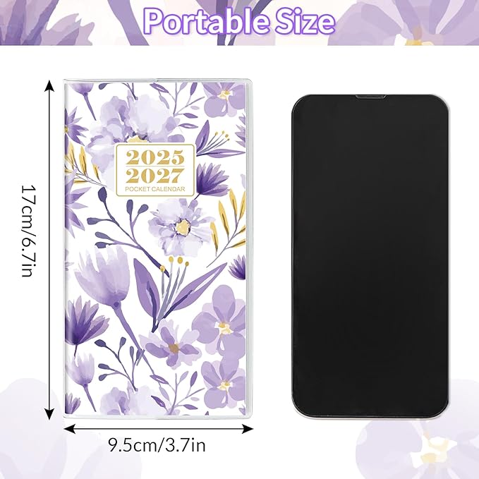 Pocket Calendar 2026-2027, Purple 2026-2027 Monthly Planner - 3.7" x 6.7" - Runs from July 2025 Until December 2027, Small Pocket Calendar 2026 with PVC Cover for Planning
