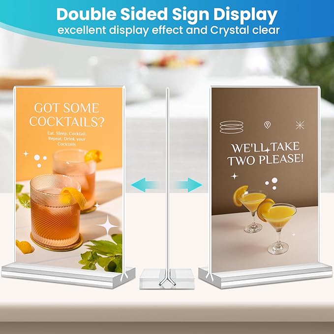 Acrylic Sign Holder 4x6, 24 Pack Clear Table Menu Vertical Clear Table Double Sided Flyer Display, Plastic Flyer Display Stand,Paper photo Plastic Sign Frame Suitable for Restaurants Office Store Show
