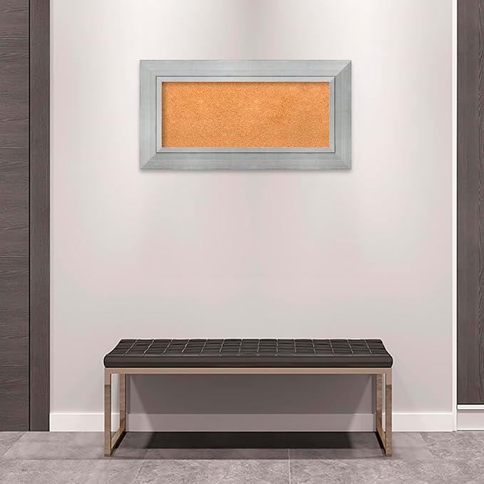 Amanti Art Natural Cork Board for Wall, 19x37 Vision Board with Silver Wood Frame, Medium Corkboard Office Decor for Home Organization, Casual Corkboard Pinboard to Display Items for Home