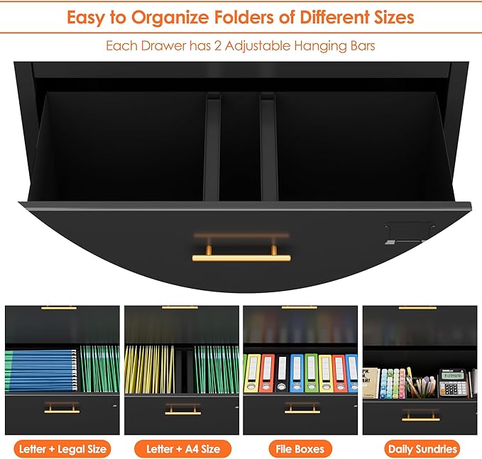 2 Drawer Lateral File Cabinet, Metal Storage Cabinet with Locking Drawers and Adjustable Shelves for Home, Office, Garage, School, Fit for A4/Letter/Legal File, Assemble Required