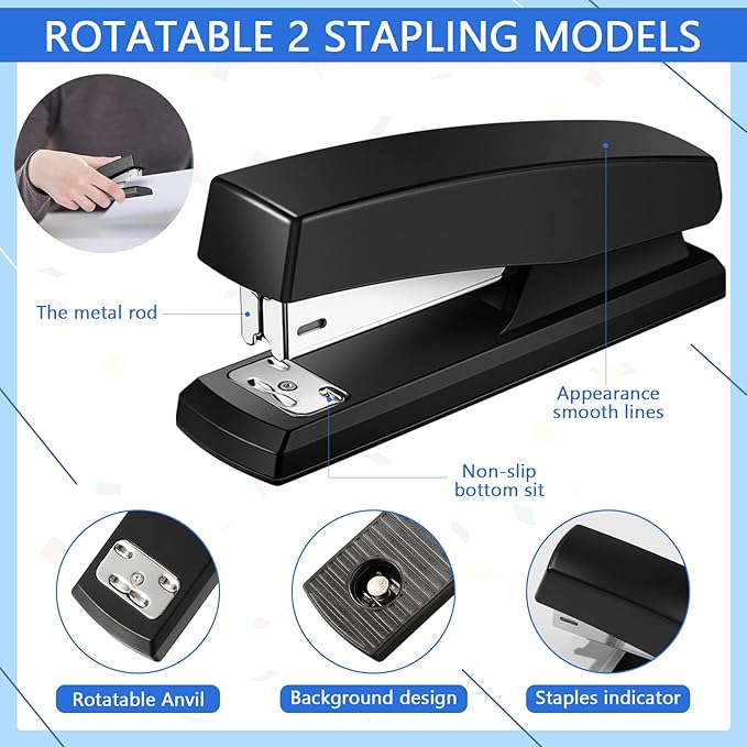 Queekay Office Stapler Set Desk Accessory Kit 16 Pieces Desk Staplers Tape Dispenser Sets Pop up Notes Pop up Sticky Notes Desktop Tape Dispenser 2000 Pcs 24/6 Staples