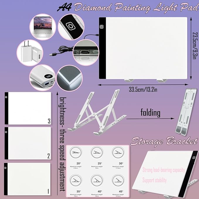 NLXCXUCY 158pcs Diamond Art Accessories Kit All-Inclusive Diamond Painting Tool Set with A4 Diamond Painting Light Pad,Diamond Art Sealer Glue,Diamond Correction,Pens Storage Box for DIY Craft