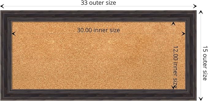 Amanti Art Natural Cork Board for Wall, 15x33 Vision Board with Brown Wood Frame, Medium Corkboard Office Decor for Home Organization, Rustic Farmhouse Corkboard Pinboard to display items for home