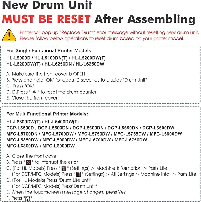 DR820 Drum Unit DR-820 DR 820 HL-L6200DW Compatible Replacement for Brother DR820 for HL-L6200DW HLL6200DW L6200DW MFC-L5850DW MFC-L5900DW MFC-L5700DW HL-L5200DW L5200DWT Printer Drum Unit 2PK