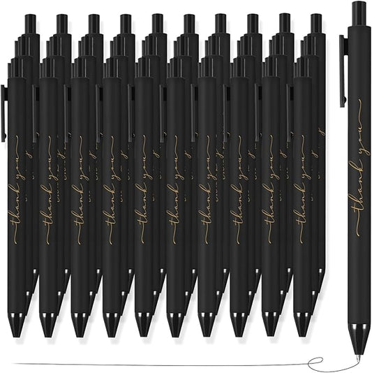 50pcs Thank You Pens Bulk Cute Multicolor Ballpoint Pen for Men Women Server Accessories Employee Holiday Appreciation Gifts for Teacher Office Back to School Party Favor (Black)