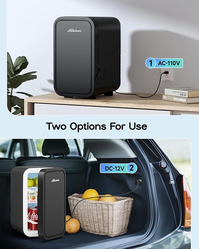 Mini Fridge,6 Liter / 8 Can Small Fridge for Bedroom, Car, Office & Dorm, 110V AC/DC Portable Thermoelectric Cooler & Warmer for Skincare, Food, Drinks,Black
