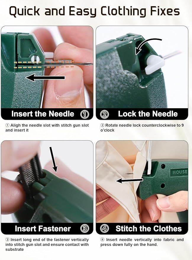 HOUSEDAY Mini Stitch Gun for Clothes, Temporary Stitchy Quick Clothing Fixer with 3 Mini Needles, 3120 Micro Fasteners, Portable Emergency Clothing Stitch Gun Micro, Handheld Stitch Tagging Gun Kit