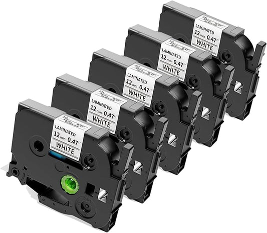 Anycolor Compatible with Brother P Touch Label Tape TZe TZ Tape 12mm 0.47 Laminated White Replace for TZe-231 Label Maker Tape Ptouch PT-D210 PT-D220 PT-H110 PT-D610BT PT-D600 PT-D410 PT-D400, 5pk