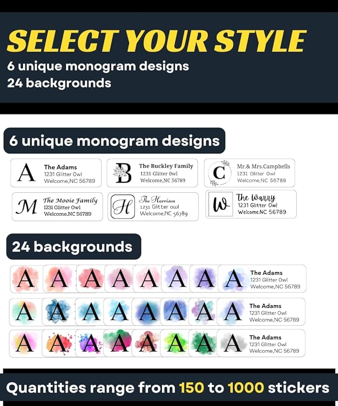 Personalized Return Address Labels - Custom Address Labels with Monogram (60-1000 Labels)