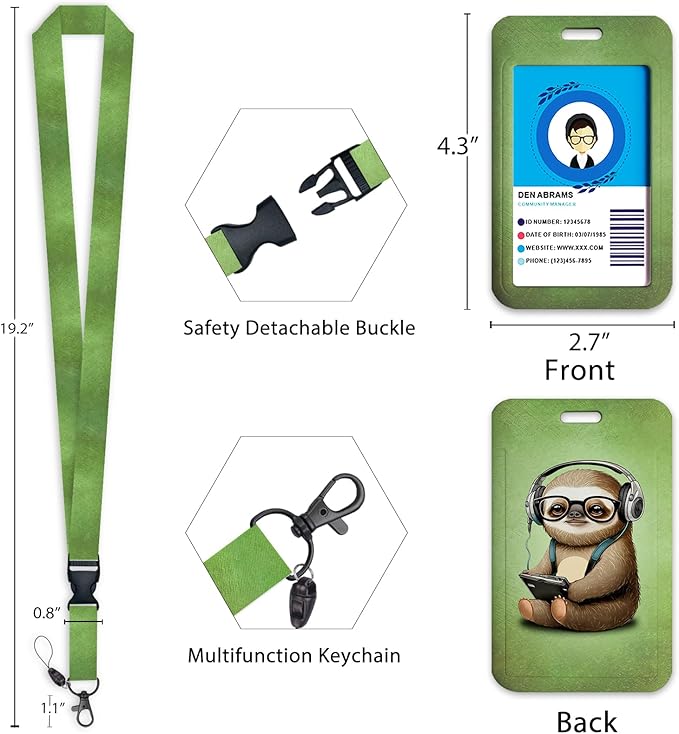 Gctriki Sloth Lanyards for ID Badges, Cute Retractable Badge Reel Heavy Duty with Carabiner Clip, Funny Work ID Badge Holder with Lanyard, Retractable Keychain Name Badge Teacher Nurse Worker Gifts