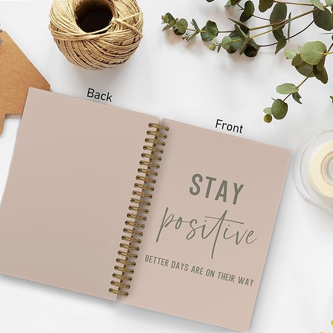 QLMX Stay Positive Inspirational Spiral Notebook for Women Men Employee, Positive Affirmation Journal Notebook, Motivational Coworkers Notebooks for Work, Motivational Office Supplies Gifts, 5.5x8.3