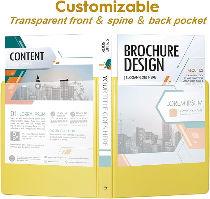 COMIX Standard 3 Ring Binder 1 inch with Clear View Cover, 1" Round Ring View Binder Holds 200 Sheets of US Letter Size Paper, 6 Pack (Lemon Yellow)