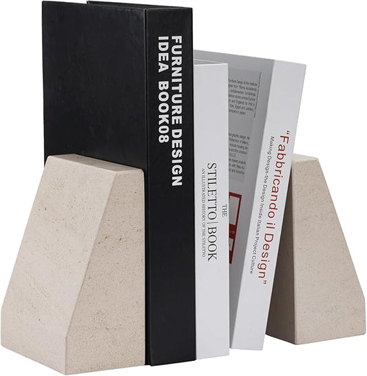 Koville Marble Bookends for Shelves, 9Lbs Large Bookends for Heavy Books, Non-Slip Heavy Duty Book Stopper for CD/Movies, Aesthetic Decorative Bookends for Shelves Table Home Decor(Beige)