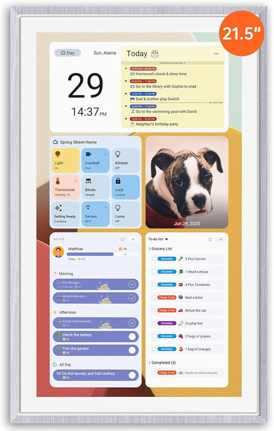 ApoloSign 21.5" Digital Calendar: Dual Mode Calendar with Google Play & Multi-calendar Sync, Electronic Planner & Chore Chart, Smart Touchscreen, Interactive Display for Family Schedules (Gray Wood, 21.5-inch)