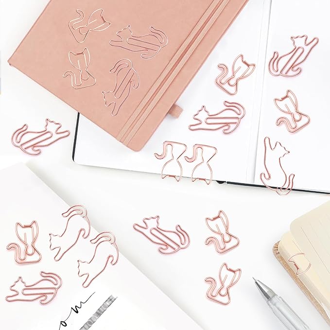 80 Pcs Rose Gold Cat Creative Metal Paper Clips - Fun Office Supplies for Cat Lovers (Rose Gold Catg)