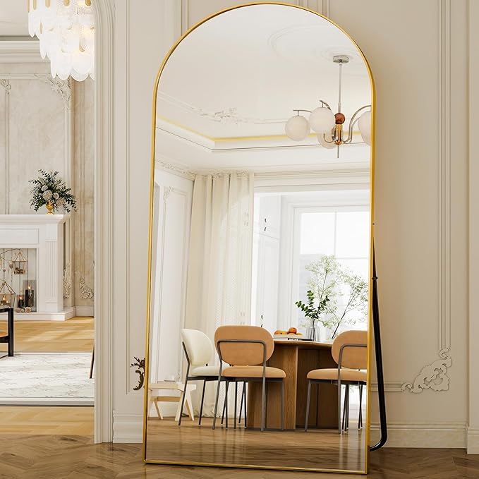 GLSLAND-38x77 inch Arched Full Length Mirror - Floor Mirrors Aluminum Alloy Frame Full Body Dressing Mirror for Bedroom Living Room,Gold