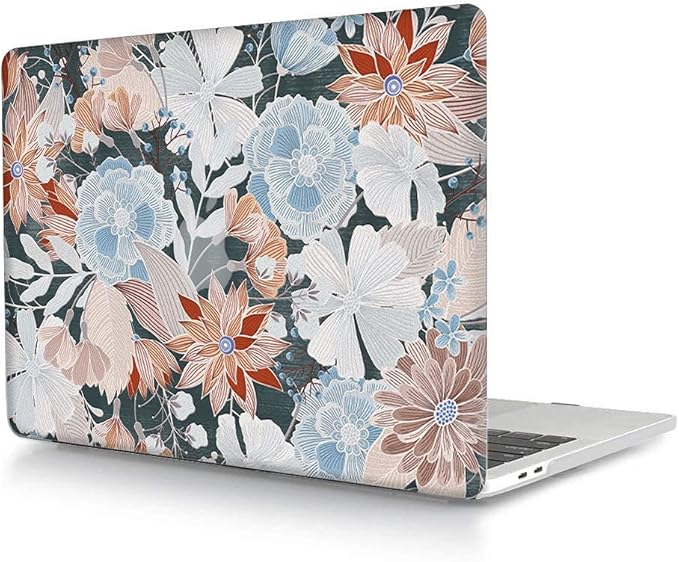 Bandless Case Compatible with MacBook Air 13 Retina 2018 2019 2020 Model A1932 A2179 A2337 M1, Plastic Hard Shell Protective Cover & Keyboard Skin for inch Touch ID - Embroidered Flower