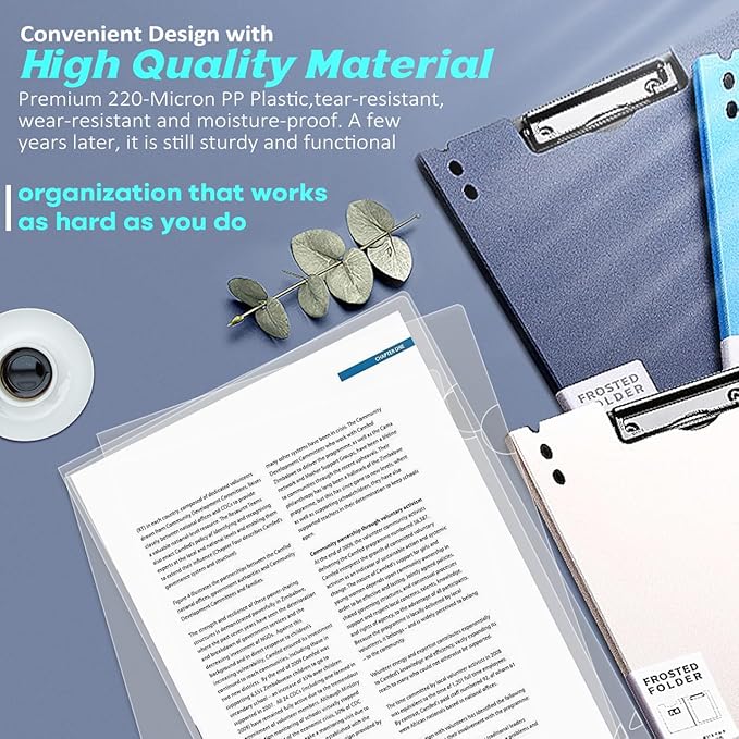 JIKIOU 30 Pack Clear Document Folder Copy Safe Project Pocket L-Type Clear Plastic Folder A4/ Letter Size in Transparent Color(Upgraded Size)